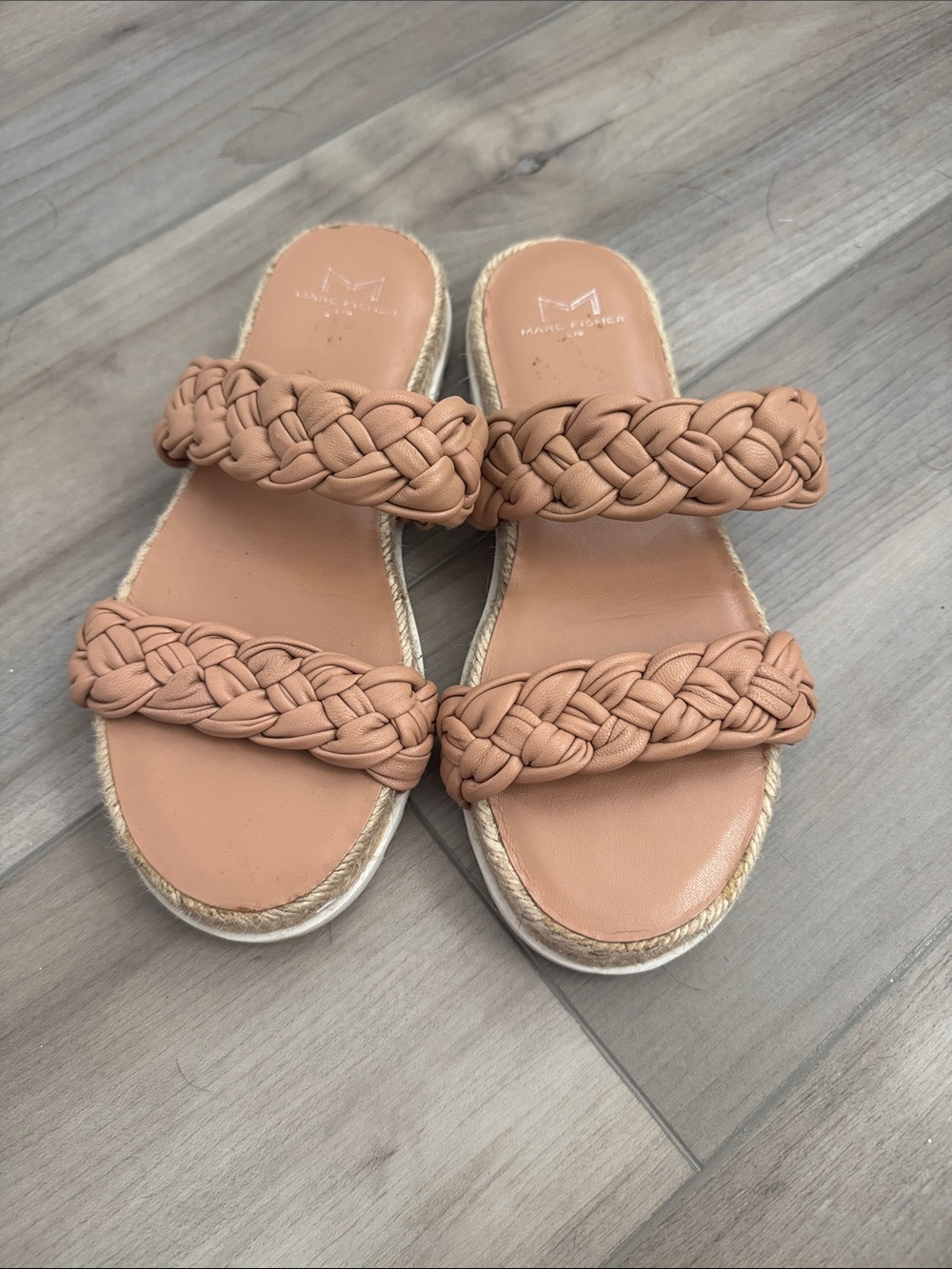 Marc Fisher Braided Double-Strap Slide Sandal in Cognac